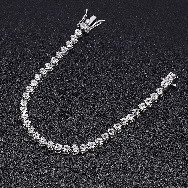 Thumbnail: Sparkling Heart 3mm Zircon Diamond Bracelet for Women S925 Sterling Silver Full 