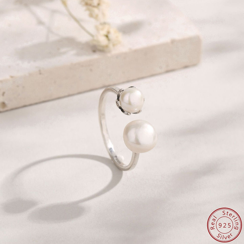925 Sterling Silver Open Ring Personalized Pearl Inlay Vintage & Elegant Ring