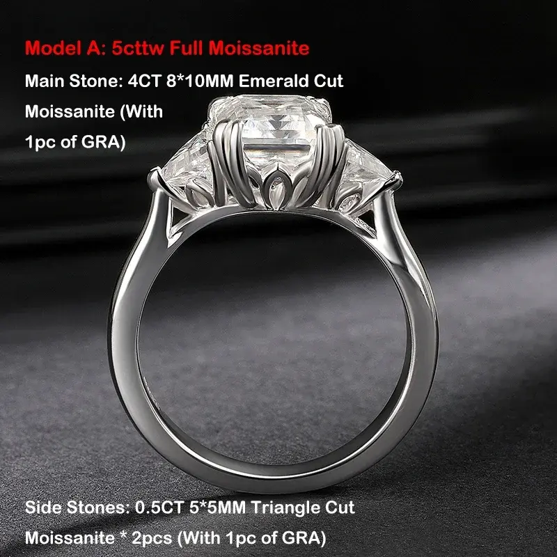 الصورة المصغرة: 3cttw Radiant Cut D Color VVS Moissanite Diamond Ring Band For Women 925 Silver 