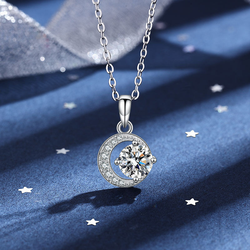 Miniatura: Sparkling Real 1CT Moissanite Pendant Necklace for Women Girls S925 Sterling Sil