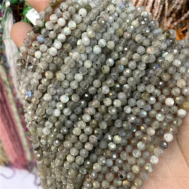 Miniatura: 3 4Mm Natural Faceted Stone Bead Labradorite Quartz Small Bead for Jewelry  15''