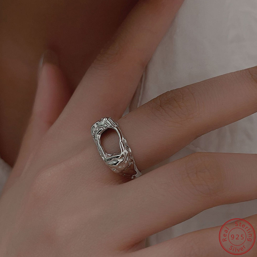 Miniature : 925 sterling silver irregular hollow ring with personalized simple and classic