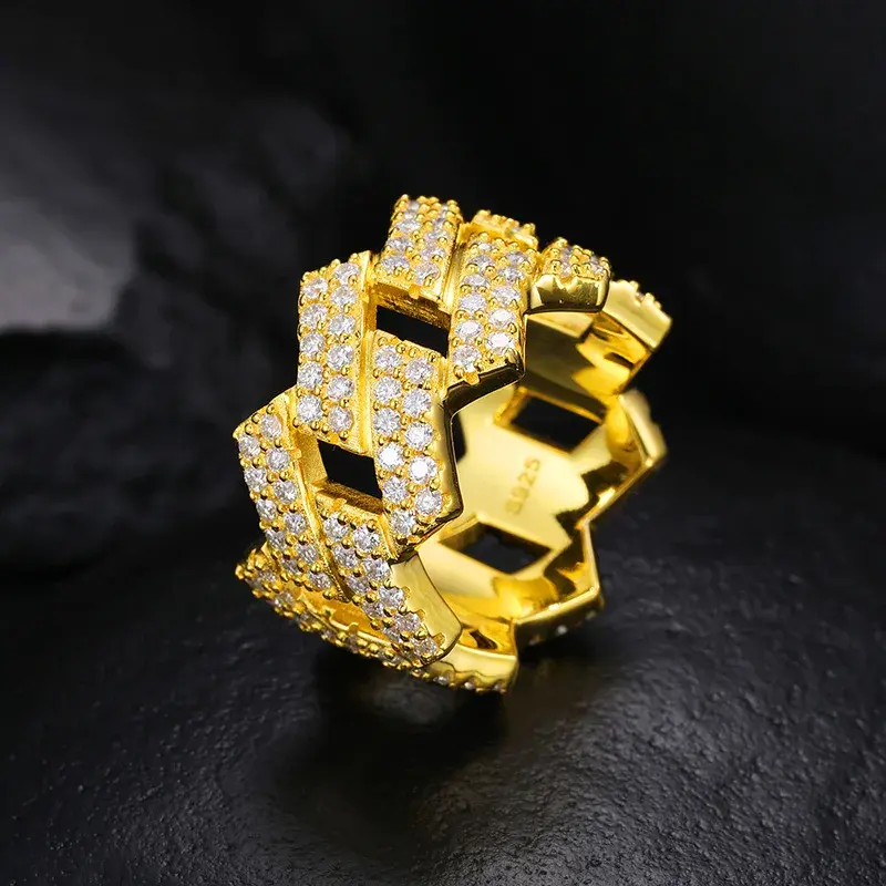 Miniature : Luxury 1.5mm D Color Full Moissanite Cuban Chain Ring For Men Women 925 Silver D