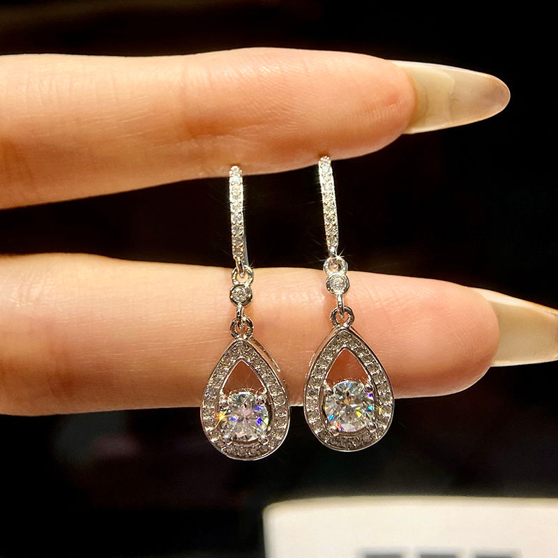 Miniatura: Romantic 0.5CT Water Drop Tassels Certified Moissanite Diamond Drop Earrings