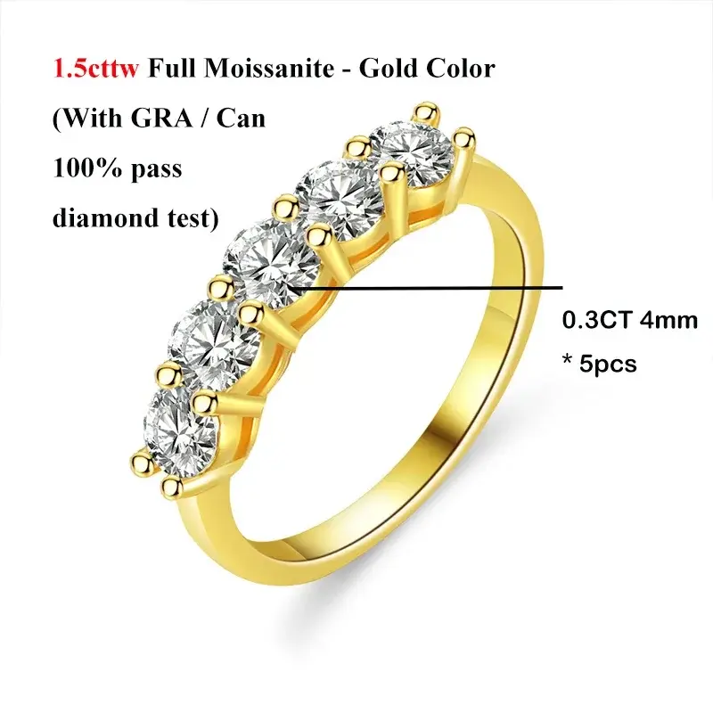 Thumbnail: Real 5-Stone 0.1CT 3mm Full D Color Moissanite Ring for Women S925 Silver Plated