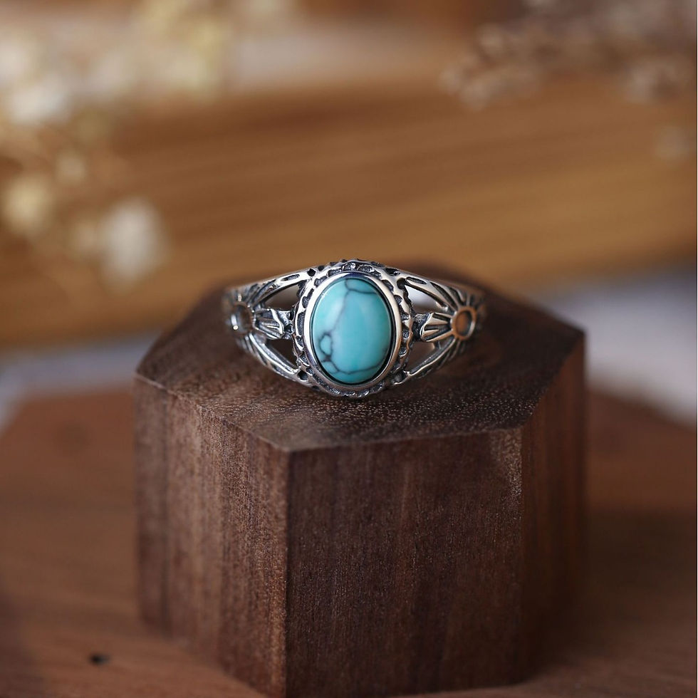 Miniatura: 925 Sterling Silver Simple Design Oval Turquoise Women Ring Luxury Elegant Rings