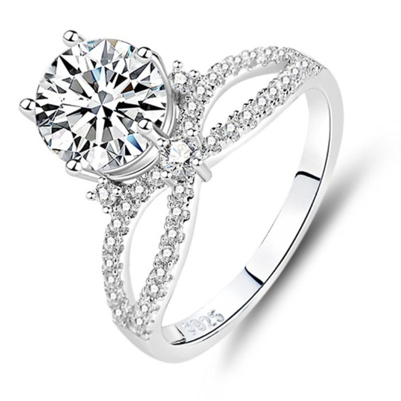 Miniaturbild: 2CT Moissanite Diamond Twisted Arm Crown Round Rings for Women Gift 925 Silver
