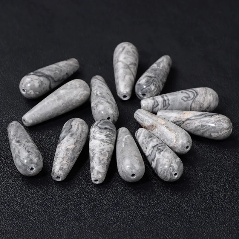 Thumbnail: Natural Water Drop Stone Bead 10X30Mm Chalcdony Amethyst Agate Loose Charm Bead 