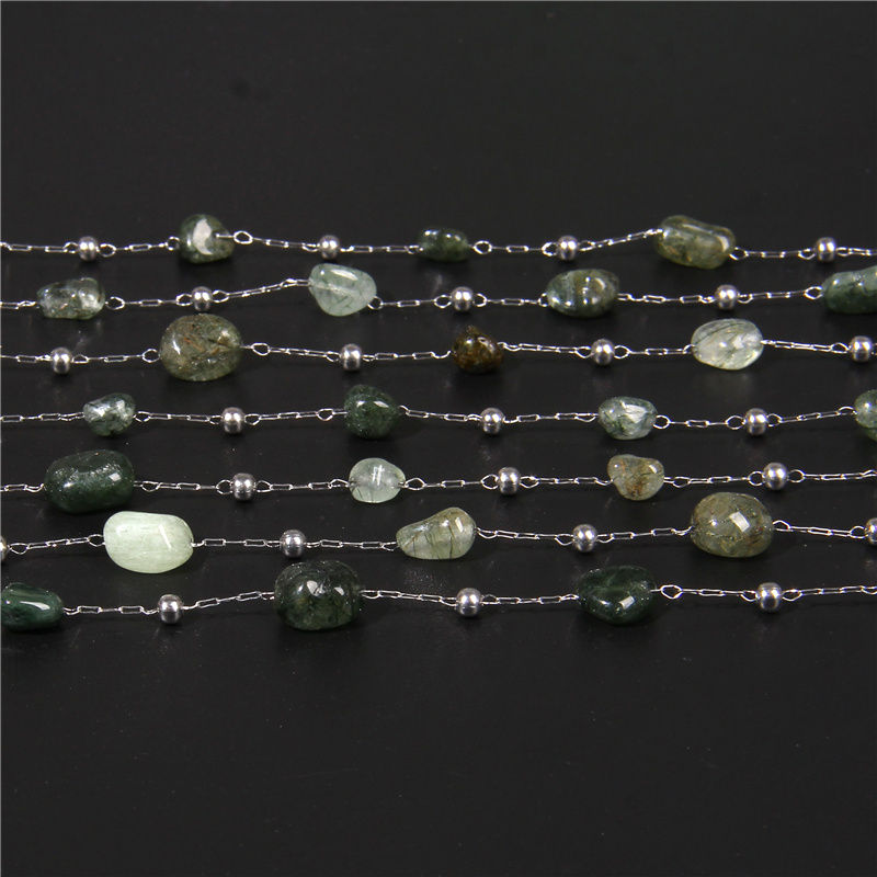 Miniaturbild: Wholesale Irregular Rutilated Quartzs Beads Chains Stone Stainless Steel Bead 