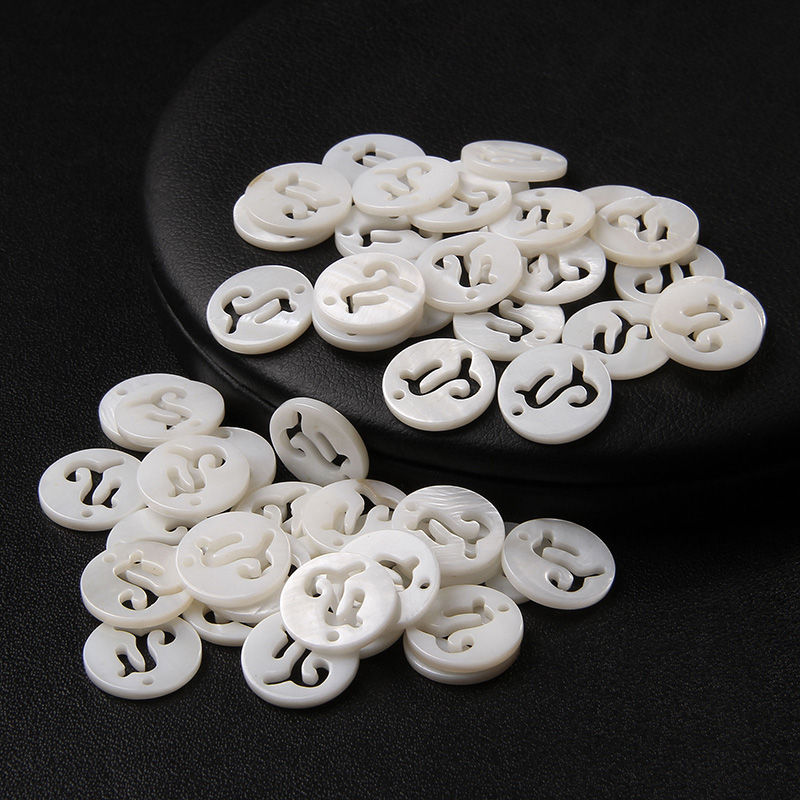 Miniatura: 12 Zodiac Sign Constellation Shell Charm 11 mm Round Mother Pearl Carved Bead 