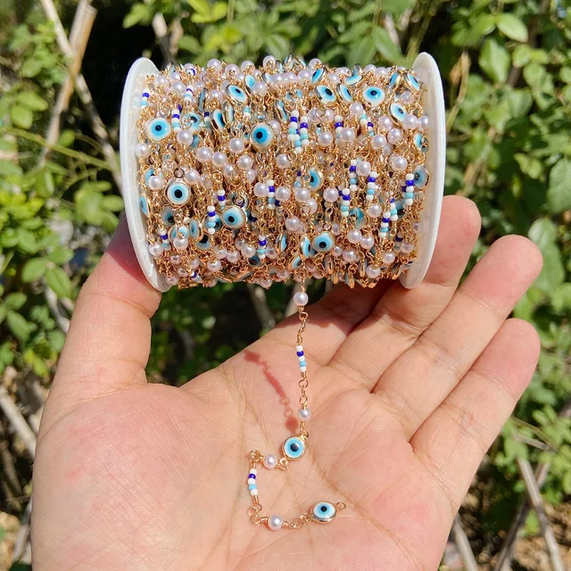 Miniatura: 0.5-1Meter Fashion Evil Eye Beads Chain Flower Butterfly Shape Pearl Bead Chain