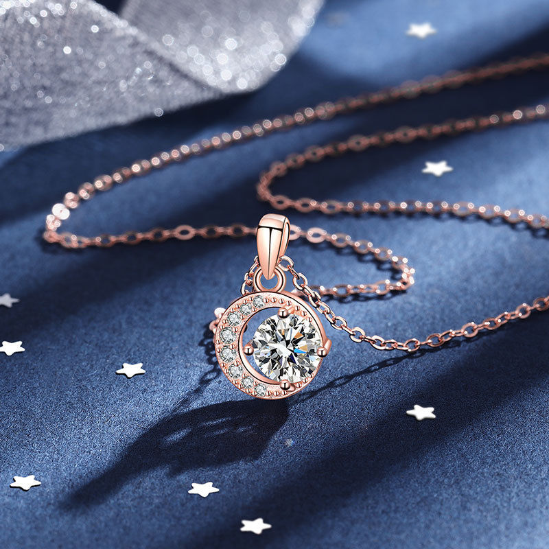 Miniaturbild: Sparkling Real 1CT Moissanite Pendant Necklace for Women Girls S925 Sterling Sil