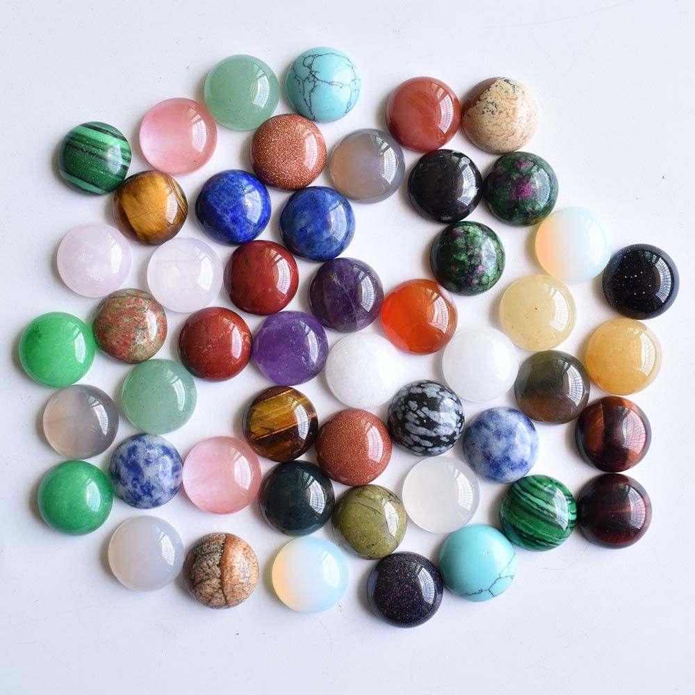 mixed round cobochon natural stone beads for jewelry 12mm wholesale 50pcs/lot 