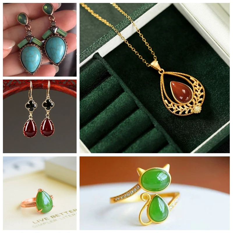 Miniature : 5PCS Waterdrop Stone Cabochon Beads Flat Back Semi Agates No Hole Beads 13*18Mm