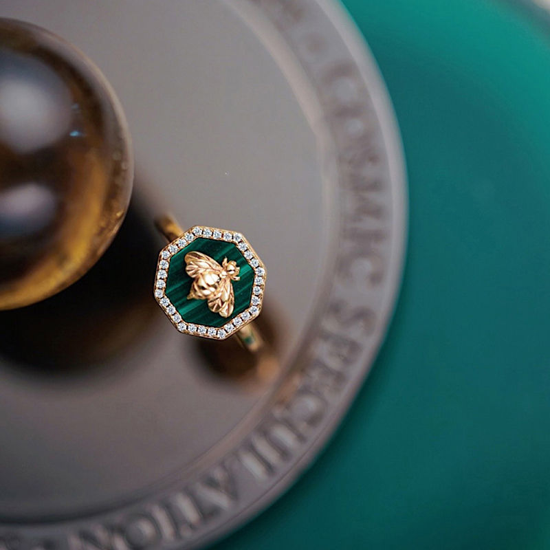 Real 925 Sterling Silver Fashion Zircon Gold Color Cute Bee Rings for Women