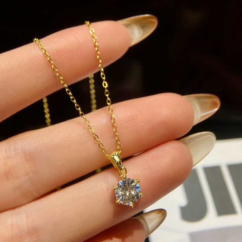 الصورة المصغرة: 1-3CT Round Certified Moissanite Diamond Dating Wedding Necklace For Women