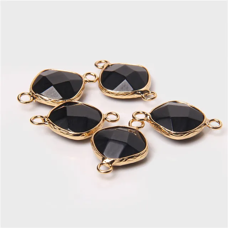 Miniatura: 14MM Natural Stone Connector Pendant Agat Quartzs Rhombus Shape Faceted Charms f