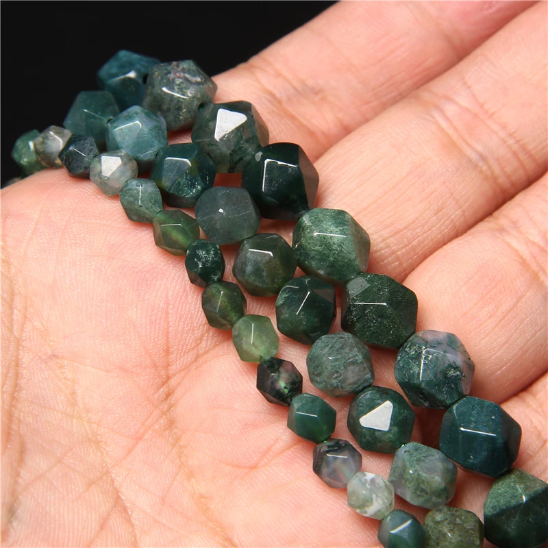 Miniaturbild: Natural Stone Bead Green Agate Faceted Round Loose Bead for Jewelry 6 8 10MM 15"