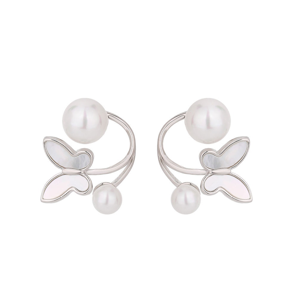 Miniature : 925 Sterling Silver White Drop Glue Butterfly Pearl Earrings Lovely Style