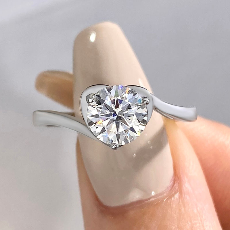 Miniaturbild: Moissanite Heart Rings for Women Shiny Diamond Engagement Jewelry 925 Silver
