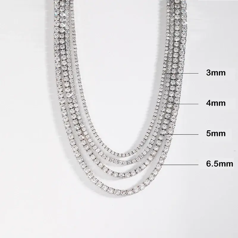 Miniature : Luxury Real D Color 6.5mm 1CT Full Moissanite Diamond Tennis Necklace for Women 