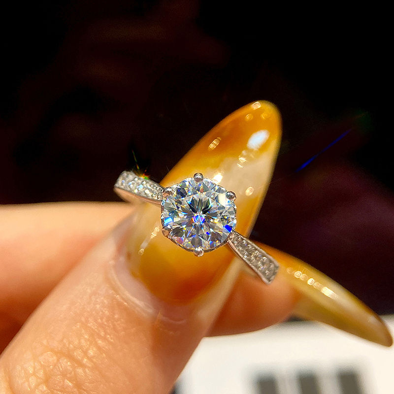 Thumbnail: 1CT White Moissanite Diamond Round Sparkling Ring for Women Wedding 925 Silver