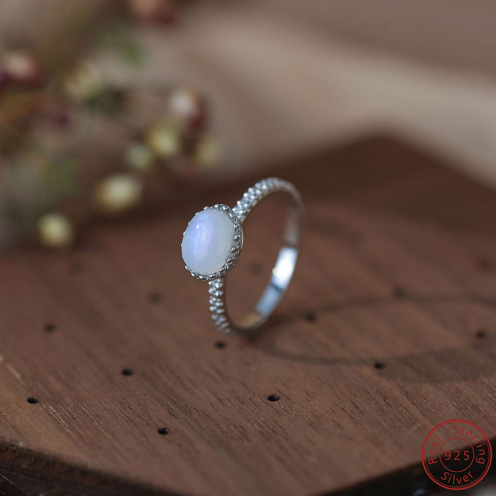 Miniatura: 925 Pure Silver Ring Natural Moonlight Stone Oval Ring Fashion Light Luxury Retr