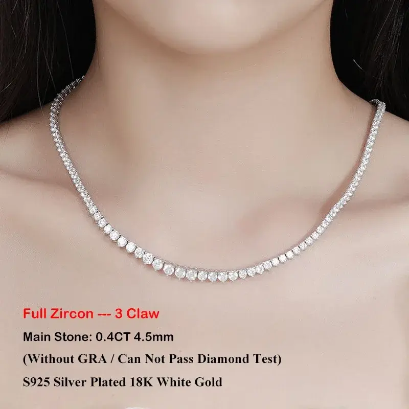 Thumbnail: 3 Claw 0.4CT 4.5mm Gradient Full D Color Moissanite Diamond Tennis Necklace for 