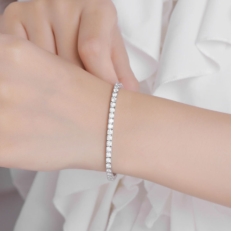 Thumbnail: Real GRA Certified D Color 3mm 0.1CT Full Moissanite Tennis Bracelet For Women S