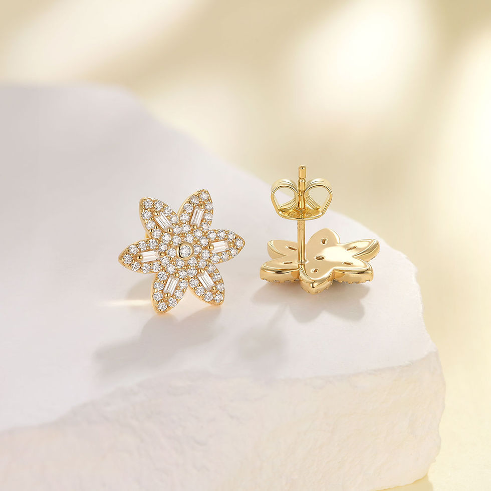 Thumbnail: Solid 925 Sterling Silver 14K Gold Stub Earrings for Women Flower Shaped White A