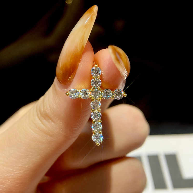 Miniatura: Full Moissanite Cross Pendant Necklace Original 925 Sterling Sliver Chain Plated