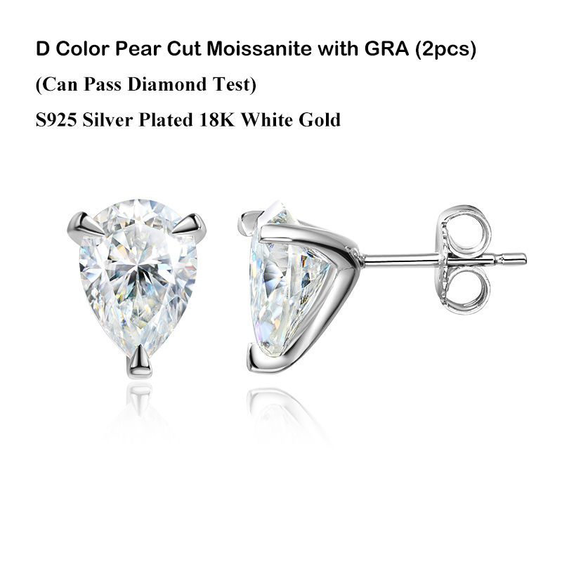 Miniature : GRA Certified 0.5/1/2CT D Color Pear Cut Moissanite Diamond Stud Earrings For Wo