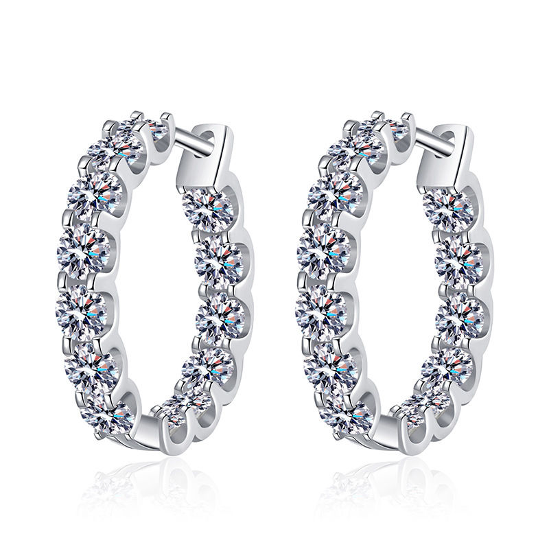 Miniature : 2.6ct D Color Moissanite Earring 925 Sterling Sliver White Gold Hoop Earrings