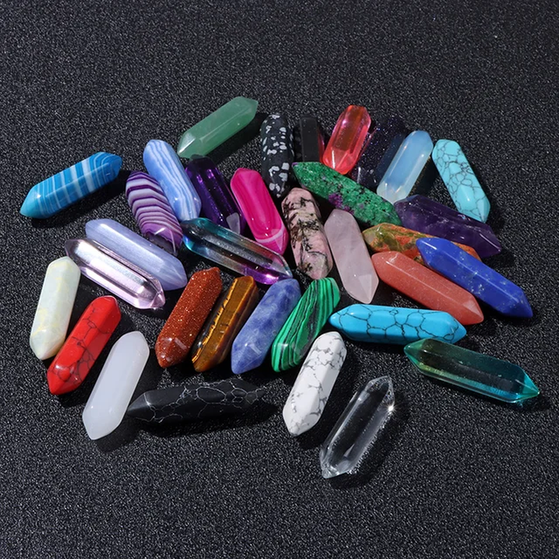 Miniature : 35 Colors Natural Crystal Point Wand Amethysts Healing Stone Ornament Hexagonal 