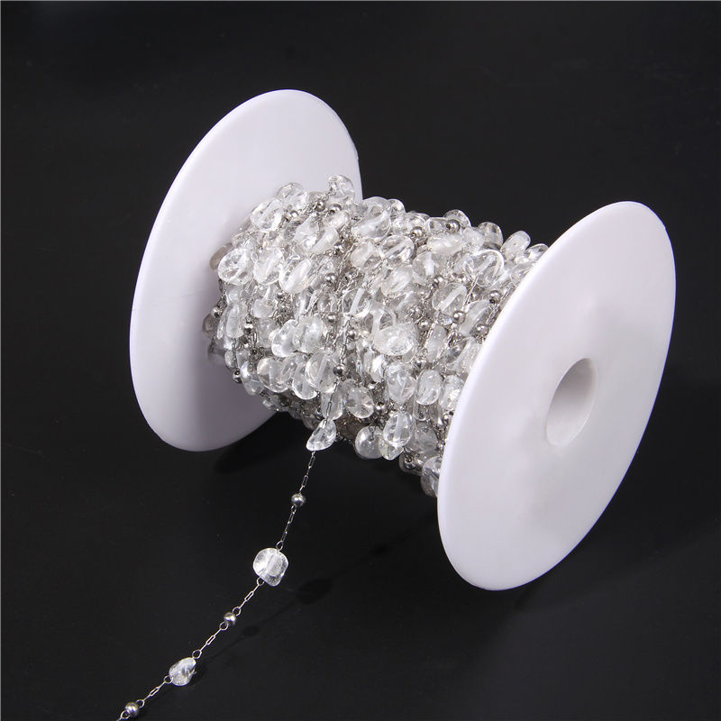 Miniature : 0.5-1Meter Stainless Steel Clear Quartzs Beads Chains Jewelry Making Necklace 