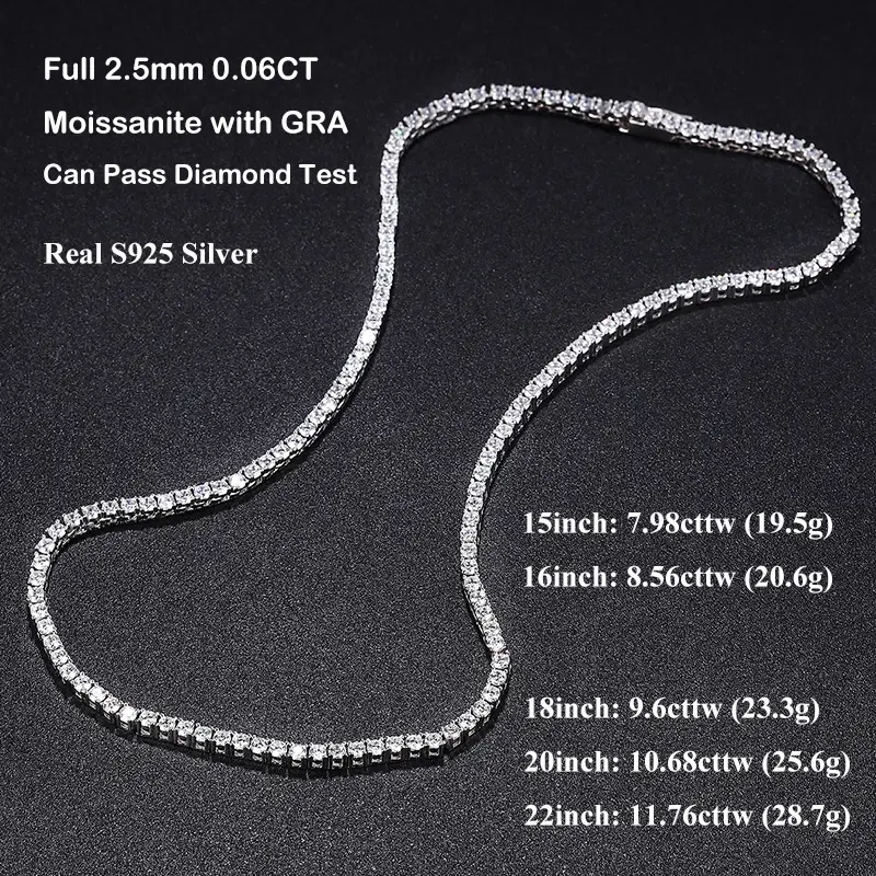Thumbnail: Sparkling Real Full 2.5/3/4/5mm D Color Moissanite Tennis Necklace for Women S92