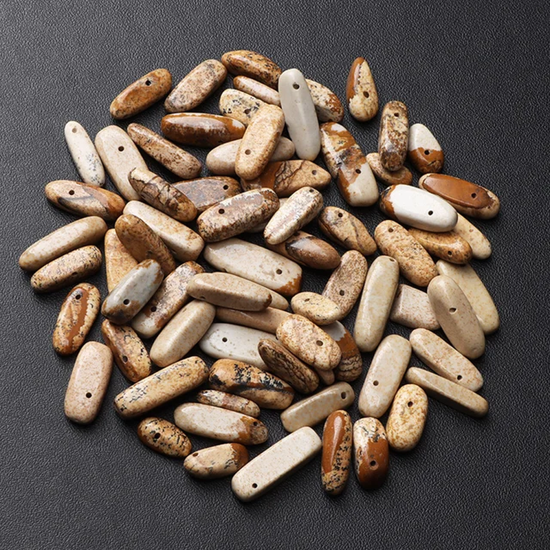 Miniatura: Natural Point Stone Beads Teeth Shape Jaspers Quartzs Top Drilled Stick Bead 