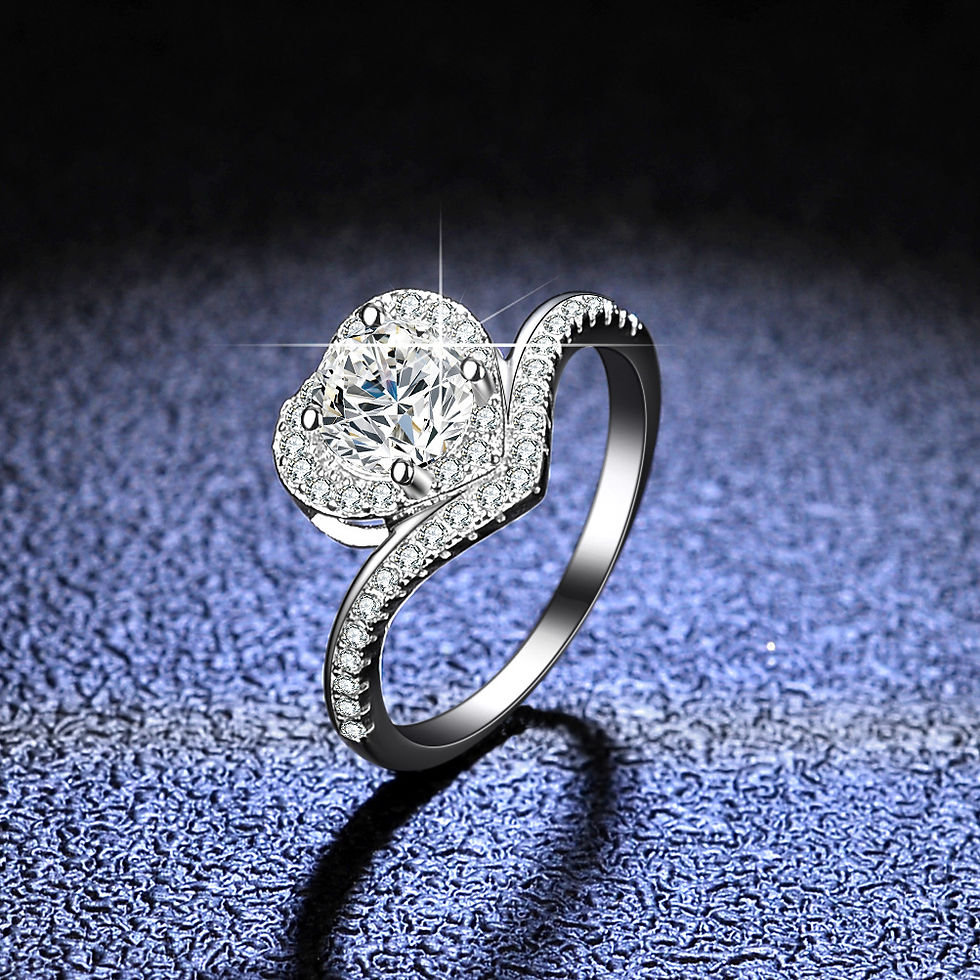 الصورة المصغرة: 925 Sterling Silver Love Heart engagement Ring For Women 1 CT Moissanite Round