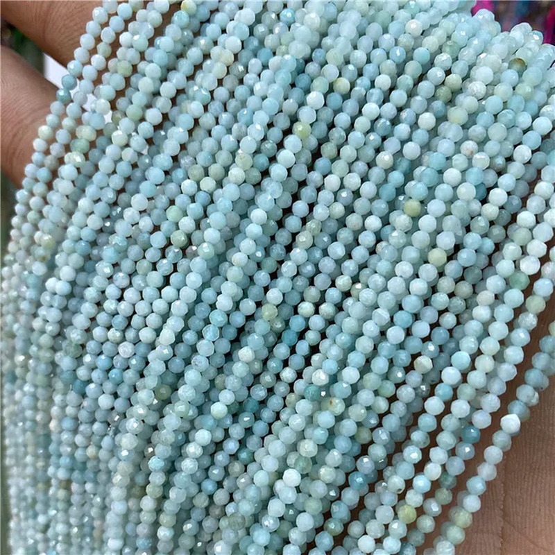الصورة المصغرة: 2/3MM round Faceted Gem Bead Natural Small Sapphire Stone Bead Necklace Jewelry 