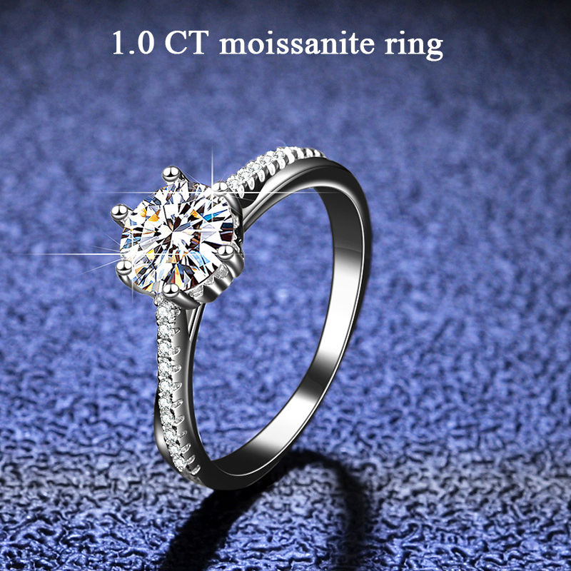 Thumbnail: 1CT Moissanite Engagement Rings 14K White Gold Plated Sterling Silver Ring
