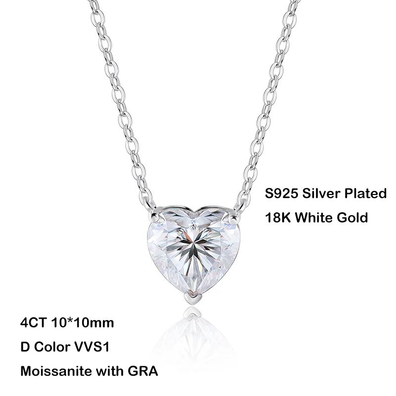 Thumbnail: Luxury 4CT 10*10mm Heart Cut D Color Moissanite Pendant Necklace for Women S925 