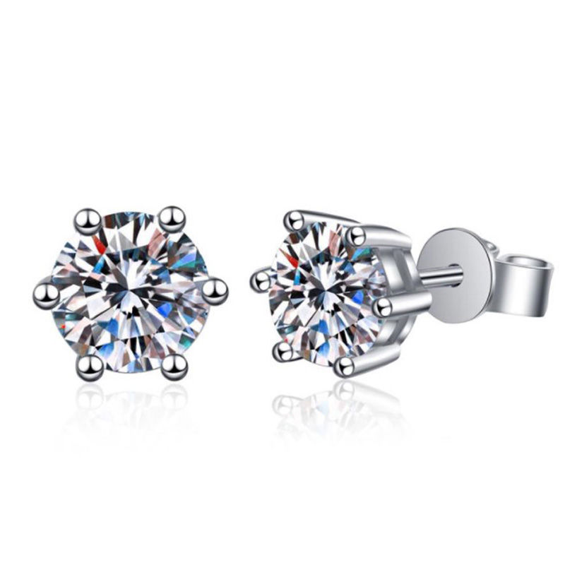 Miniature : 925 Sterling Silver Real 2 Carat Moissanite Diamond 6 Claws Stud Earrings For Wo