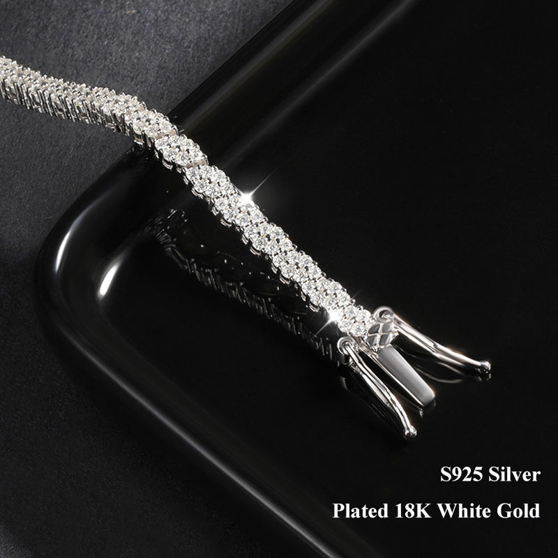 Thumbnail: 2025 New In Rhombus Shape Full 1.2mm D Color Moissanite Tennis Bracelet For Wome