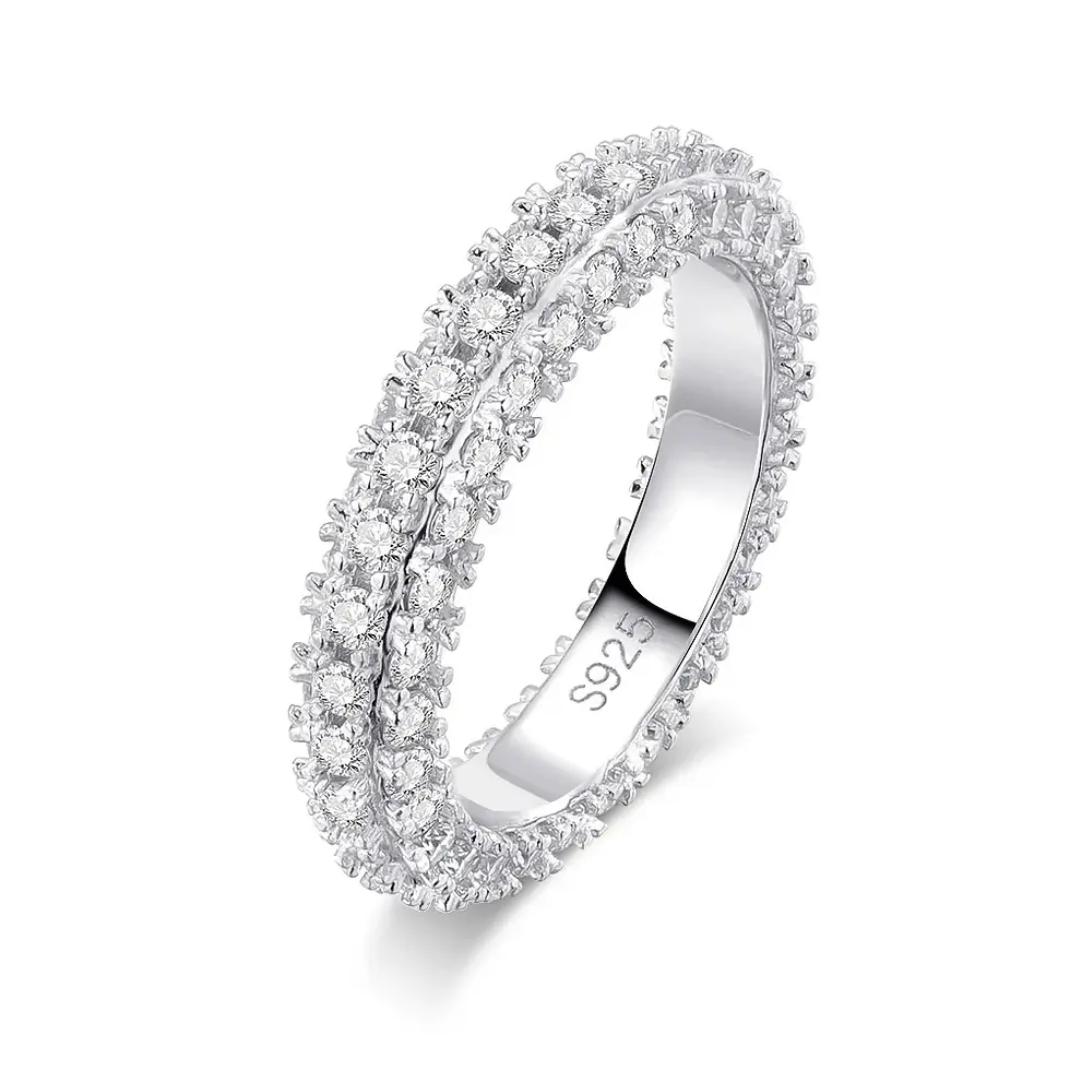 الصورة المصغرة: 1.75mm Full Eternity D Color Moissanite Ring for Women Girls S925 Silver 3-Sided