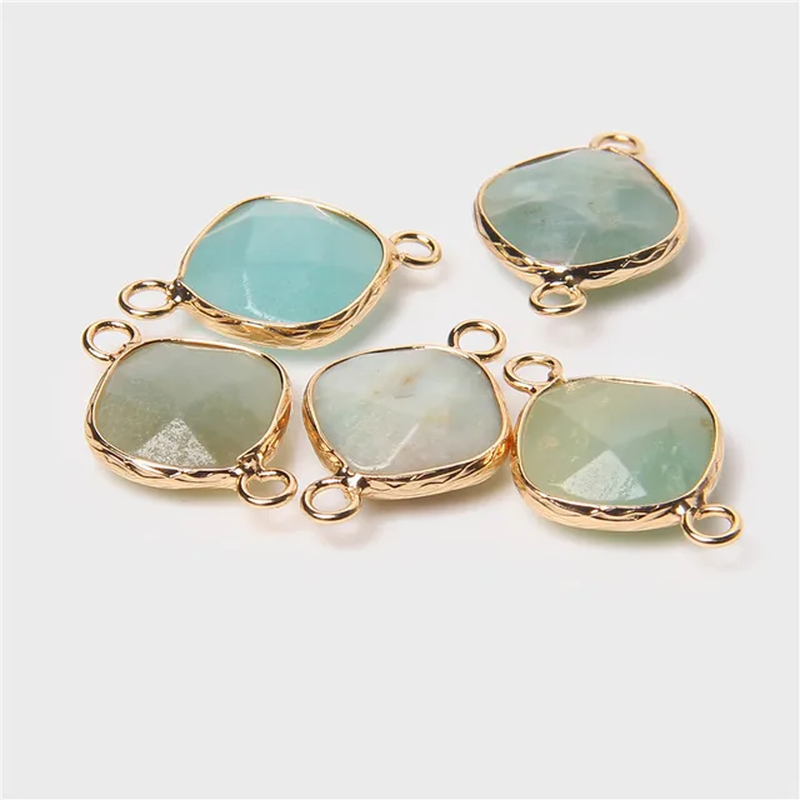 Miniatura: 14MM Natural Stone Connector Pendant Agat Quartzs Rhombus Shape Faceted Charms f