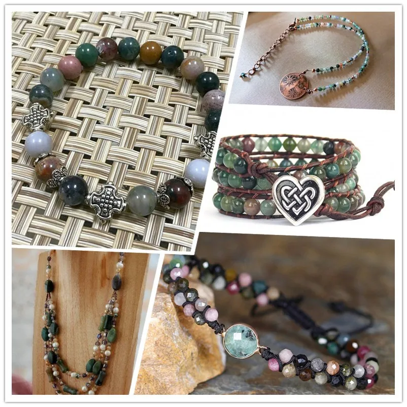 Miniaturbild: Natural Indian Agate Stone Bead Round Tube Cabochon Beads Fit Bracelet Necklace 