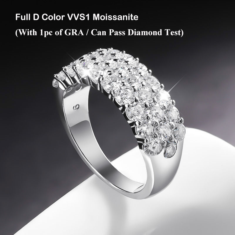 Miniaturbild: Sparkling 3-Row 1.86cttw Full D Color Moissanite Half Eternity Ring For Women S9