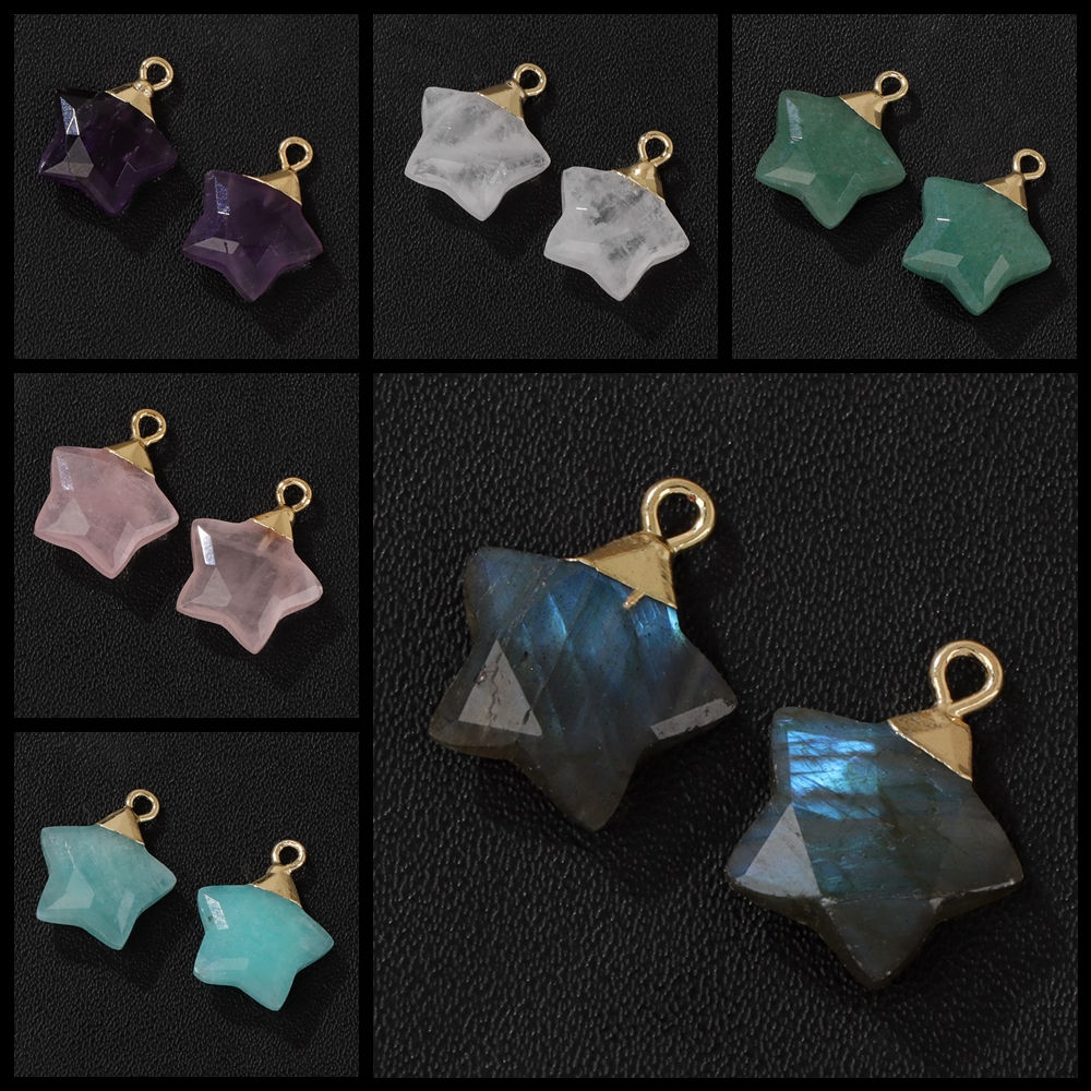 15mm Faceted Star Gemstone Pendants – Labradorite Amethyst Quartz, 2PCS