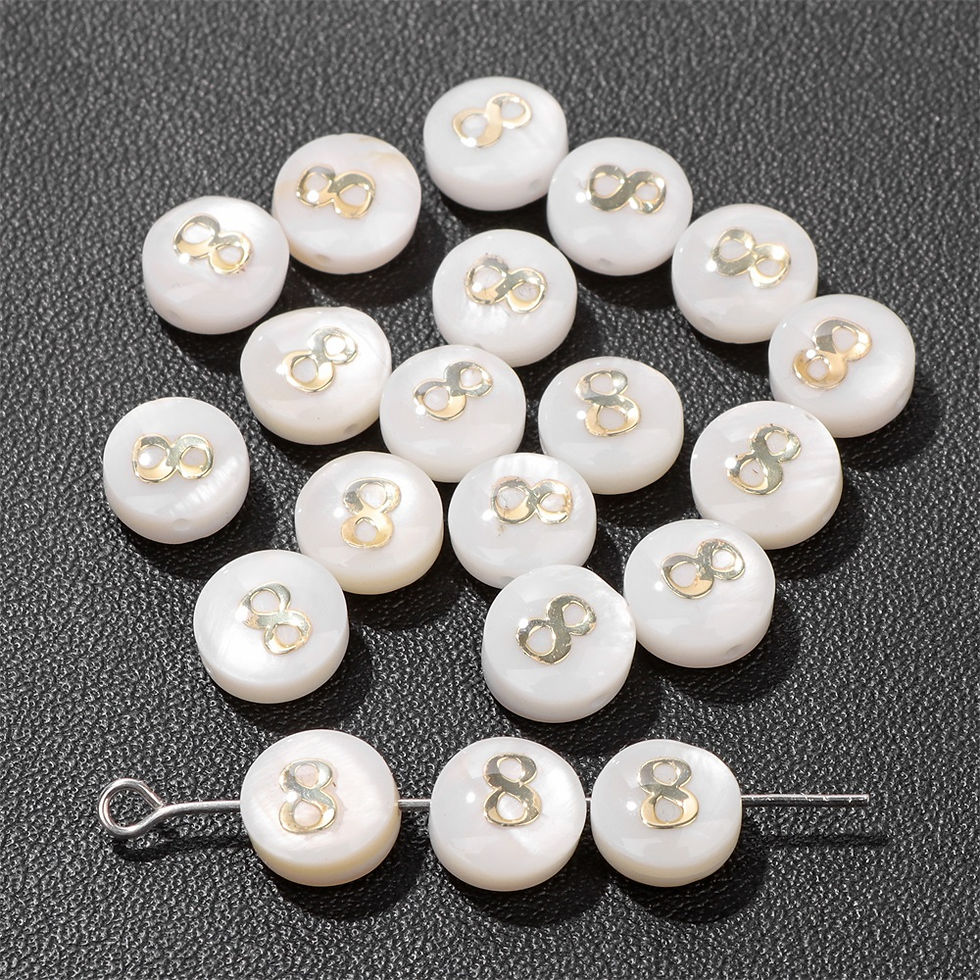 Thumbnail: 8mm White Round Shell Bead 0-9 Number Pearl Flat Charms Bead Jewelry Making 