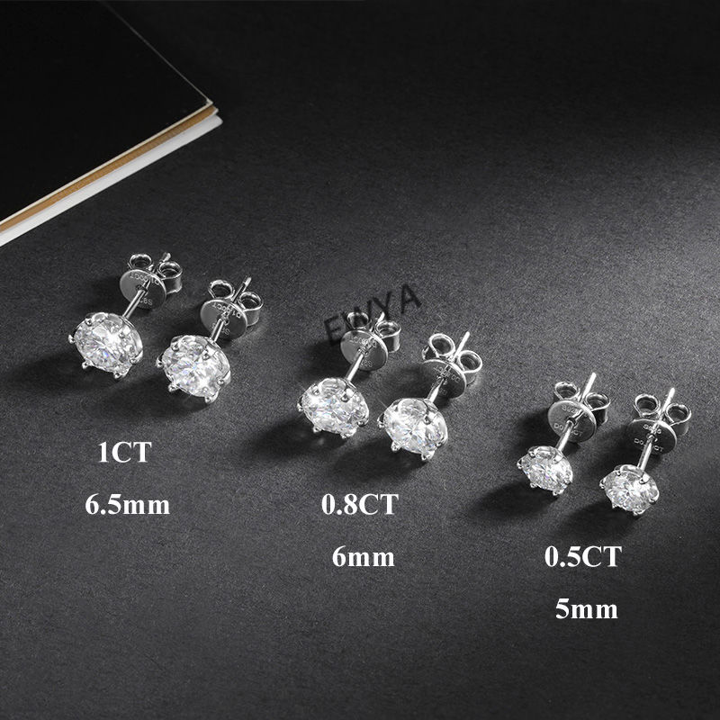 الصورة المصغرة: 0.5-2ct Moissanite Screw Stud Earrings D Color 925 Sterling Silver 6 Prong Diamo